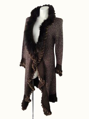 Felicity Alpaca Blnd Waterfall Cardigan Sweater Women XL Faux Fur Trim Boho Dust